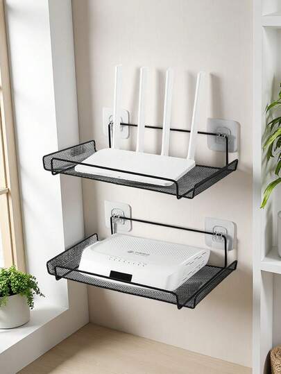 1pc Router Placement Rack, TV Set-Top Box Storage Rack, Wall Mounted Non Perforated Wall Bracket, WiFi Storage Box Bracket
