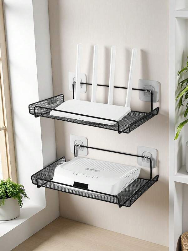 1pc Router Placement Rack, TV Set-Top Box Storage Rack, Wall Mounted Non Perforated Wall Bracket, WiFi Storage Box Bracket
