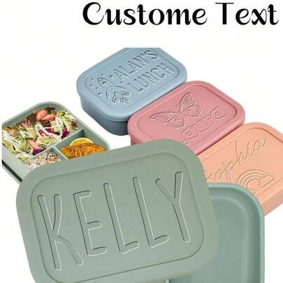 1 stuk gepersonaliseerde siliconen lunchbox, op maat gemaakte siliconen lunchbox voor voedselopslag, gepersonaliseerde gegraveerde bento box, gepersonaliseerde siliconen lunchbox voor volwassenen, container met 3 compartimenten, lunchbox voor werk en reizen, geschikt voor magnetron, koelkast en vaatwasser, voor het hele gezin