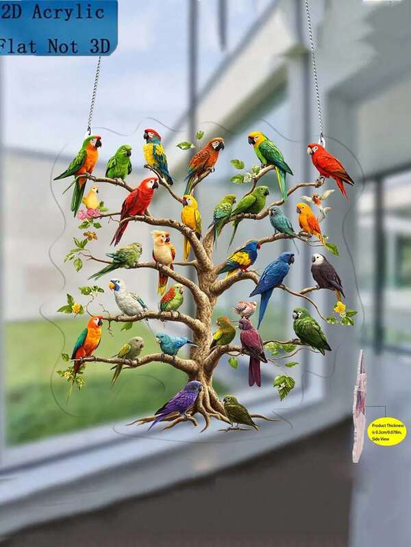2D Flat - [2D Flat] 2D Flat, Colorful Parrot Tree Acrylic - 20.32cm X 20.32cm Bohemian Wall Hanging, Vivid Bird Festival Decoration, Suitable For Porch, Patio, Garden, Living Room - Ideal For St. Patrick's Day And Home Decor, Outdoor Decoration | Bohemian Style | Acrylic Artwork, Bird Ornament