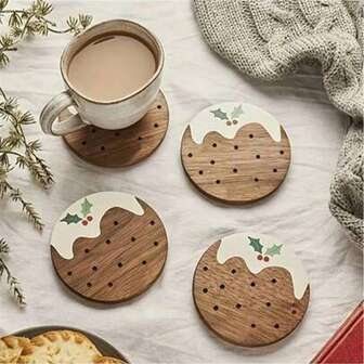 The 6pcs Christmas Series Wooden Coasters Are Suitable For Home, Office, Coffee Shop, Tea Room Decoration, Table Decoration, Restaurant Decoration, And Can Also Be Given As Gifts