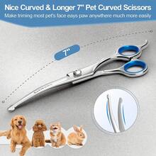 Professional Pet Grooming Scissors Set - Includes 1 Pair Of 6.5inch Thinning Shears, 1 Pair Of 6.5inch Curved Shears, 1 Pair Of 6.5inch Straight Shears, 1 Comb, 1 Cleaning Cloth, And 1 Black Storage Box - 藍色 - 查看 8