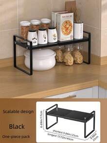 Extensible Cabinet Shelves, Retractable Kitchen Counter Storage Rack, Adjustable Length Food Storage Cabinet Rack And Spice Rack (Black, 1 Piece)