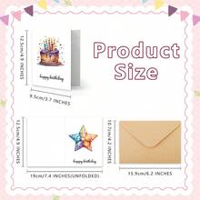 12 pezzi Set di Biglietti di Auguri Colorati con Motivo a Torta di Compleanno (con Buste) - Perfetti per Compleanni, Ringraziamenti e Occasioni Speciali, Forniture Scolastiche, Ritorno a Scuola