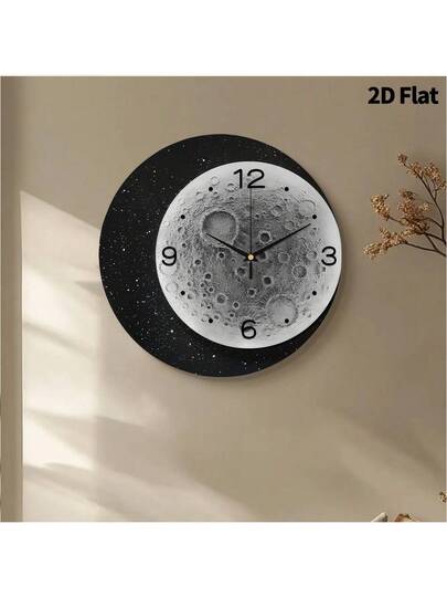 2D Flat 1pc Moderne Minimalist Moon Home Creativity Wand Clock, Ultra Quiet Quartz Movement, No Ticking Sound, ation Painting Klok Living Room, Bedroom Office, able Horloge view 2