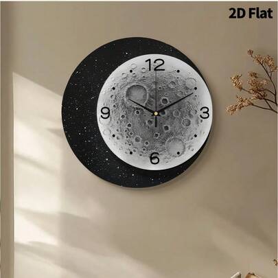 Đồng hồ treo tường 2D phẳng, 1 chiếc, kiểu dáng hiện đại tối giản hình mặt trăng, trang trí nhà cửa sáng tạo, bộ máy thạch anh siêu êm, không tiếng tích tắc, đồng hồ trang trí im lặng phù hợp cho phòng khách, phòng ngủ và văn phòng, đồng hồ treo tường phòng ngủ thời trang.
