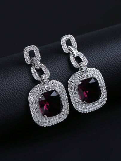 زوج من أقراط الأقراط الطويلة الهندسية الفاخرة المرصعة بالزركونيا المكعبة، أقراط مبالغ فيها وشخصية، أقراط موضة تتناسب مع فستان السهرة، هدية عيد الميلاد/المناسبات