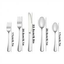 30/60-Piece Luxury Golden Flatware Set, Stainless Steel Cutlery For 6, Includes Dinner Spoons, Teaspoons, Dinner Forks, Salad Forks, Dinner Knives, Ideal For Home, Restaurant, Parties & Weddings - 銀色 - 查看 3
