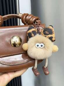 1PC Cute Otter Rabbit Fur Leopard Pattern Bow Small Coal Ball Bag Pendant, Plush Car Keychain, Suitable For Backpacks, Shoulder Bags, Handbags, Keychains, Also Suitable As Birthday Gifts, Party Gifts - Multicolor - View 5