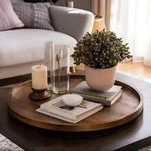 Acacia Wood Round Dinner Plates & Charger Trays - 8/10/12 Inch Natural Grain Lightweight Easy-Clean Plates For Sandwiches, Snacks, Desserts, Salad, Fruit | Party Favors, Casual & Formal Dining, Dinner Trays For Eating, Snack Organizer Tray, Rustic Tableware, Easyclean Surface, Smooth Finish - 棕色 - 查看 1