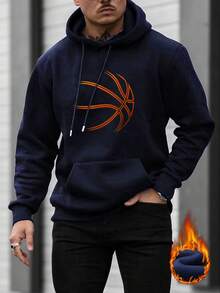 男士保暖连帽卫衣，打造您的专属风格，秋冬季长袖上衣 - 藏蓝色 - 查看 1