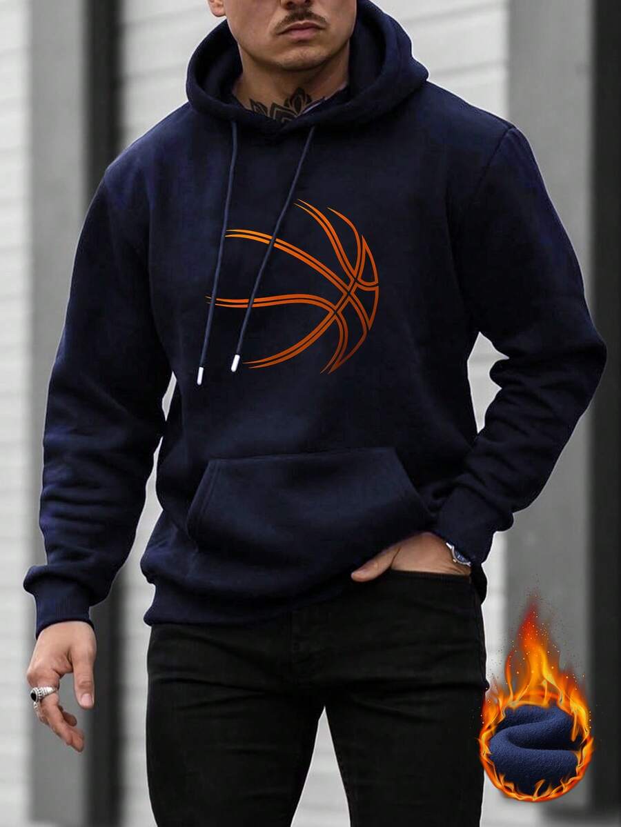 男士保暖连帽卫衣，打造您的专属风格，秋冬季长袖上衣 - 藏蓝色 - 查看 1