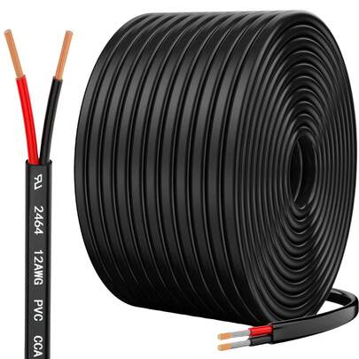 1PC 12 Gauge Wire 2 Conductor Electrical Wire, 12 AWG 3.3mm² Wire PVC Cord, 12V/24V DC Low Voltage/Copper-Clad Aluminum(CCA)/2 Wire For Automotive Wire LED Strips Lamp Lighting Marine(5M/9.2M/15.3M/30.5M)