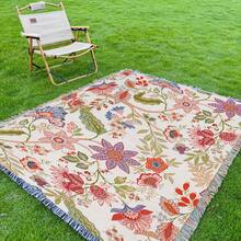 Outdoor Blanket With Bohemian Floral Pattern, Jacquard Woven Throw Blanket - Suitable For Picnic, Camping, Sofa, Nap, Air Conditioning, Wall Hanging, Thick & Soft, Non-Fading & Pilling