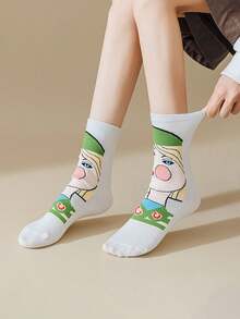 4双创意卡通图案动漫袜子，透气舒适，吸汗排汗，适合日常、运动、办公、休闲等风格，四季皆宜的礼物