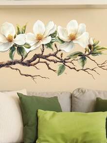 1 buc. Autocolant de perete elegant cu floare de magnolie albă - autoadeziv și detașabil din PVC, lavabil, potrivit pentru decorul camerei de zi și dormitorului