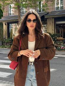 Women's Long Sleeve Casual Elegant Blazer Jacket, Suitable For Vacation, Commuting, And Autumn/Winter Wear - Brown - View 4