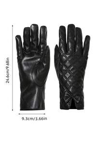 1 双女士冬季保暖时尚 PU 皮手套，保暖内衬，防风，防水，触摸屏手套，适合休闲户外 - 繡格蝴蝶結 - 查看 5