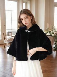 1pc Handmade Premium Autumn/Winter Extra Long Solid Color Polyester Faux Mink Thermal Lined Thick Shawl Vest, Fashion Versatile Minimalist Women Shawl Vest, Suitable For Evening Gown, Bridal Wedding, Gala, Celebration, Daily Wear