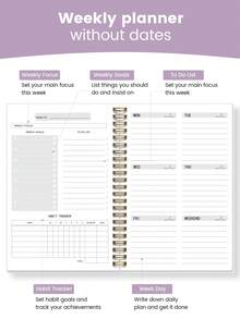 Trees Cuaderno planificador semanal para mujeres, agenda diaria sin fecha, planificador de objetivos con espiral y seguimiento de hábitos - Morado - Ver 5