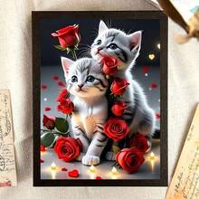 2pcs Lovely Cats Pattern 5D Diamond Painting Kit - Animal Theme Mosaic Diamond Art Craft, DIY Diamond Painting Cross Stitch, Unique Birthday & Friendship Surprise Gift Art, Suitable For Living Room, Bedroom, Office Wall Decor, Unframed