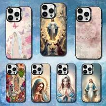 Funda de Teléfono Arte Virgen de Guadalupe Compatible con  11,12,13,16,14,15,Mini,Pro,XS,MAX Cubierta Negra Mate Antigolpes, Cubierta Compatible con Funda  17, Funda  17 Pro, Funda  17 Pro Max - z4 - Ver 3
