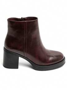 Square Heel Suede Ankle Boots - Combining Daily Elegance And Comfort - Burgundy - View 3