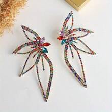 European And American Fashion Exaggerated Full Diamond Blade Flower Stud Earrings Femininity Earrings, Suitable For Daily, Wedding, Party Wear, Suitable For Wives, Daughters, Good Friends As Birthday Gifts, Holiday Gifts - 銀色的 - 查看 10