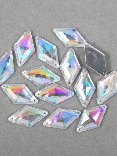 20 piezas/paquete, Tamaño grande 17*30mm Rhinestones de acrílico en forma de rombo con punta, Piedras de resina de acrílico de color AB de doble orificio para DIY en zapatos, sombreros, accesorios de ropa