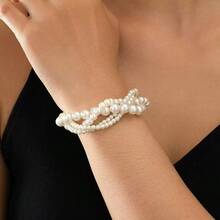 1pc Bohemian Style Faux Pearl Beaded Bracelet, Elegant Multi-Layer Combination Bracelet For Women (Pearl Surface Has Slight Imperfections)