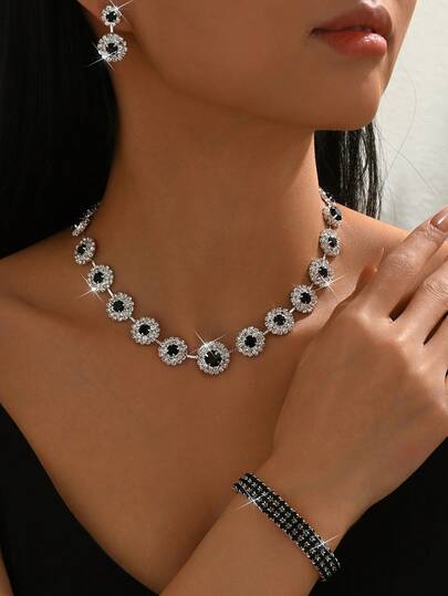 4 pezzi Set di gioielli da donna - Collana, Orecchini, Bracciale, Accessori da sposa stile retrò a pois, Stagione del Ringraziamento