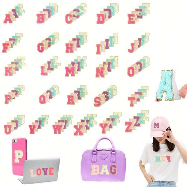 A-Z Englische Buchstaben Chenille Aufbügler zum Aufnähen oder Aufbügeln für Kleidung, Jacken, Hüte, Bücher, Rucksäcke - Team Buchstaben selbstklebende DIY bestickte Stoffaufkleber