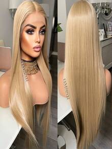websterwigs 13x4 Platinum Blonde Lace Front Wig, 26 Inch Long Straight Synthetic Lace Front Wig, Pre-Plucked Hairline, Heat Resistant Fiber Hair, Silky Straight Wig For Women, Cosplay, Party, Daily Wear, Halloween