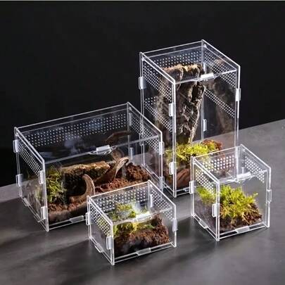 1 peça de acrílico transparente para habitat de lagarto, caixa de alimentação quadrada para pequenos répteis e anfíbios, adequada para aranhas-lobo, escorpiões, lagartixas, etc., ventilação e alta transparência, fácil de observar a vida diária do animal de estimação