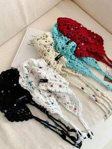 1 Stück gehäkelte, perlenbesetzte, vintage Quasten-Luftloch-Mütze