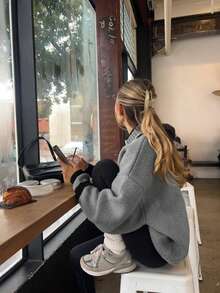 Modny damski, sportowy, casualowy sweter na jesień i zimę w stylu retro z żakardowym wzorem, zapięcie na zamek błyskawiczny z wysokim kołnierzem, długi sweter z dzianiny