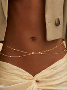 1pc Adjustable Layered Ball Chain Waist Chain, Suitable For Women's Daily Wear - Layered Heart Bead Waist Necklace - View 6