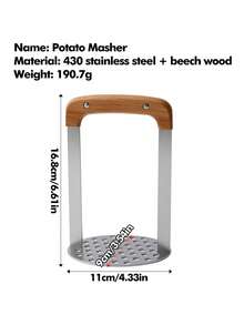 1pc 430 Stainless Steel Potato Masher, Manual Vegetable & Fruit Masher Tool For Mashing Potatoes, Pumpkin, Vegetable Puree, Kitchen Salad Tool - View 3