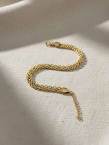 1pc Stainless Steel 18K Gold Plated Chain Design Bracelet/Anklet, Fashionable & Elegant, Suitable For Beach, Travel, Daily Wear - Gold - View 2