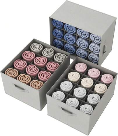 Lifewit 3 Paquetes Organizador de pantalones para clóset, organizadores y almacenamient de Cajones de 12 Celdas, Caja de Almacenamiento de Rejilla de Ropa Plegable para jeans, Suéter, Toalla,Camiseta