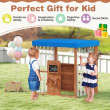 Kids Gas Station Playhouse W/ Gas Refueling Guns Chalkboards & Storage Shelves - Blue and Brown - View 5