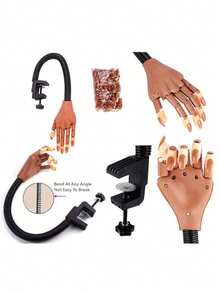 1pack Practice Hand For Acrylic Nails-Fake Flexible Movable Practice Nail Hand Practice For Acrylic Nail Kit, Maniquin Hand For Nail Practice With 100 Pcs Refill Nail Tips - Brown - View 11