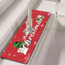 1 pièce, Joyeux Noël, Tampon absorbant en boue de diatomées pour robinet, Tampon anti-éclaboussures pour robinet de salle de bain, Tampon de robinet imperméable et antidérapant, Accessoires pour plan de travail de cuisine, Les meilleurs articles décoratifs pour Noël à la maison !