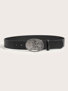 1 条女士复古合金 PU 葡萄图案腰带，适合日常佩戴 - 黑色 - 查看 2