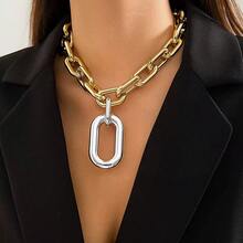 1pc Oversized Metal Clasp Single Layer Necklace, European Punk Style Geometric Chain Necklace