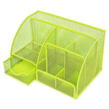 Desktop Organizer Pen Holder Combo, Multi-Functional Storage Rack For Office/Student Desk, Space-Saving Desk Organizer Metal Hollow-Out 7-Grid