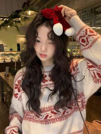 Vintage Christmas Series Fair Isle Sweater Design Colorblock Women Sweater