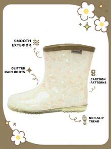 新款儿童雨靴中筒防滑耐磨水鞋易清洗可爱印花女童防水雨靴 - 彩色 - 查看 4