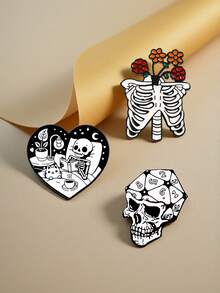 1/3 piezas Broche de estilo oscuro de esqueleto de Halloween, insignia de calavera con patrón de dados de aleación, decoración creativa para ropa, mochila, regalo de Navidad de expresión personalizada única