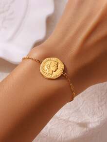 1PC Vintage Ancient Greek Arethusa Goddess Coin Pendant Necklaces For Women Men 18K Gold Plated Stainless Steel Adjustable Chain Necklace Goddess Worship Celebrity Medal Reversible Keepsake Fashion Jewelry Accessories